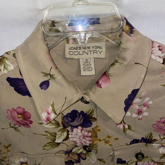 Jones New York Women’s Casual Shirt Size 10 Beige Floral Going Out Party Comfort - Picture 3 of 12